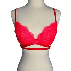 Vintage Y2K Victorias Secret Very Sexy Unlined Demi Red Lace Strappy‎ Bra 34B